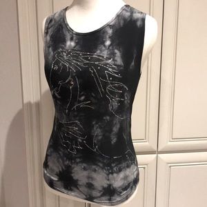 Vintage bebe Top, Black & silver,Large, Sheer back